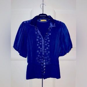 ** SOLD ** CATHERINE MALANDRINO Navy Silk S/S Blouse